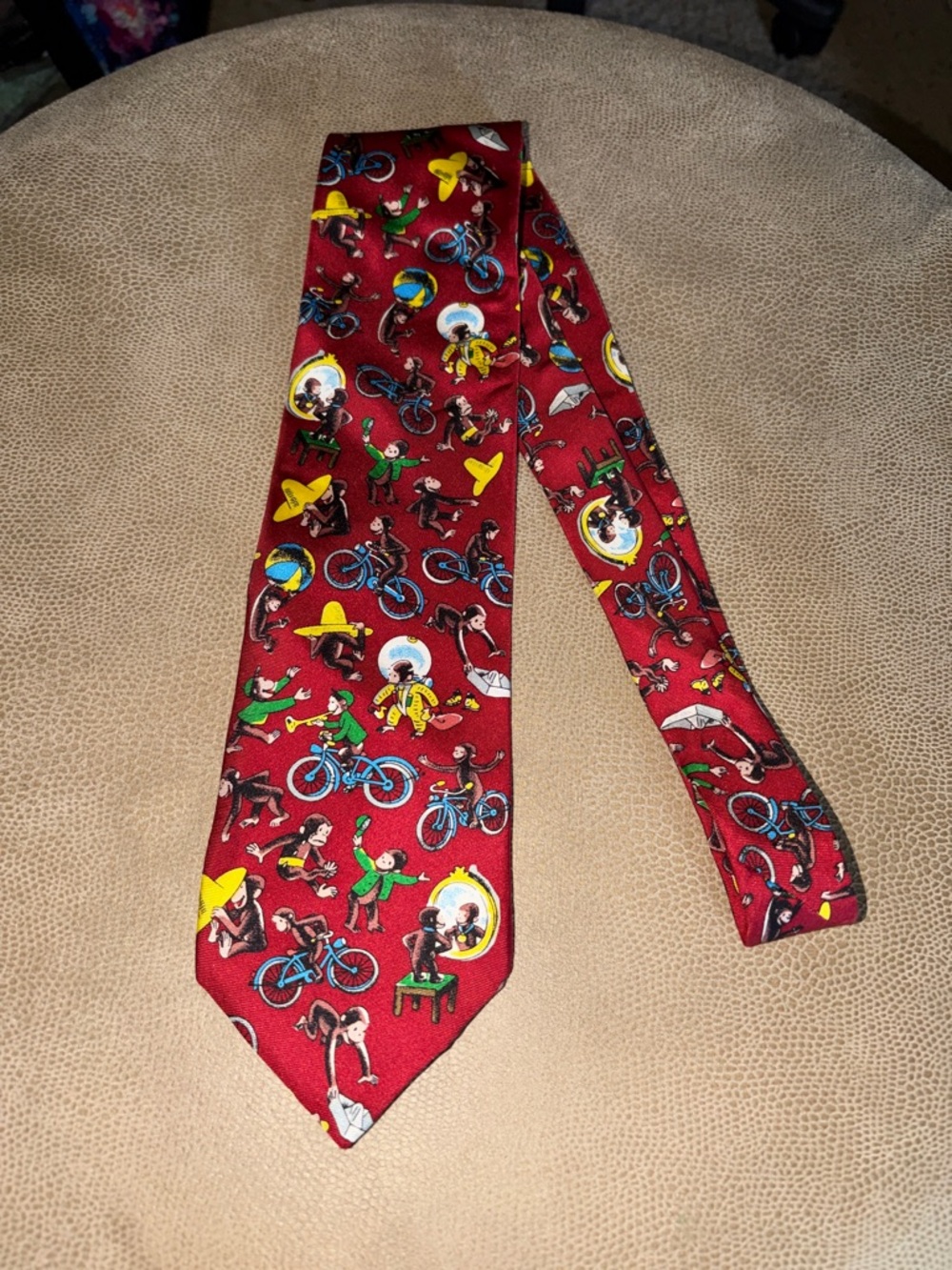 RM Style Red - Novelty Silk Tie with Curious George Print